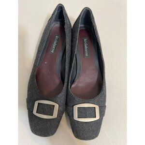 Liz Claiborne Lilly Sz 8 Grey Flannel Silver Buckle Shoes Micro Heel